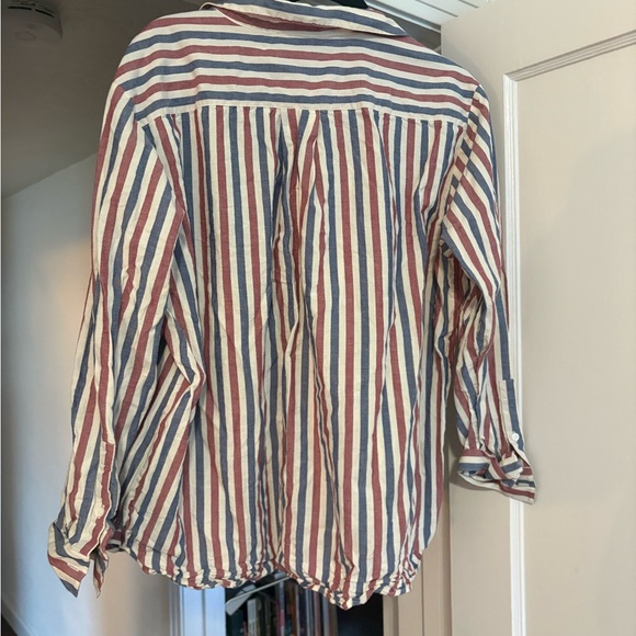 Sezane Max Shirt - Blue Ecru Burgundy Stripes - Size 12 (44) - Picture 3 of 3